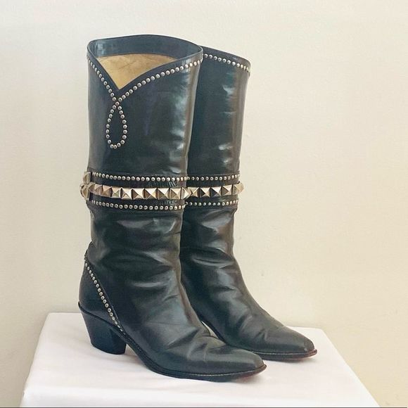Pollini Shoes - COPY - POLLINI VINTAGE BLACK STUDDED BOOTS